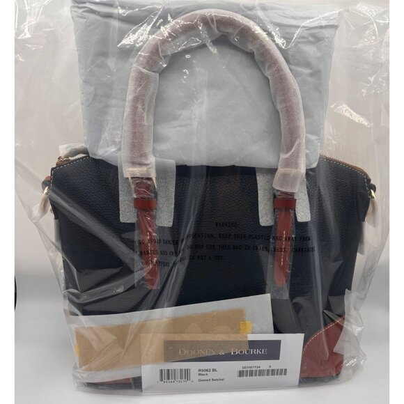 Dooney & Bourke Premium Pebble Grain Leather Satchel Handbag Black Brown NWT - Picture 3 of 12